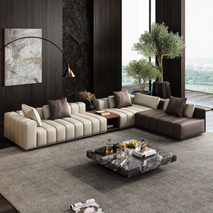 <span class=keywords><strong>Canapé</strong></span> sectionnel en <span class=keywords><strong>cuir</strong></span> de vachette personnalisé de style italien Ensemble minimaliste de luxe pour grand appartement villa salon - Product Image 2