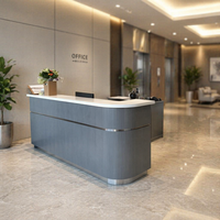 Comptoir de réception moderne personnalisé avec éclairage LED, surface solide résistante aux rayures et réparable, pour bureau, hôtel, clinique