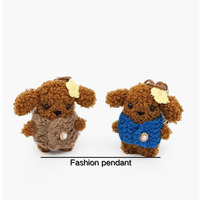 Porte-clés en peluche chien unique avec accessoire floral, design créatif, gilet bleu au crochet, pendentif de sac chiot, jouet en peluche de luxe