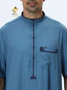 เสื้อคลุมบุรกาสีน้ำเงินสำหรับผู้ชาย แบรนด์อัลฮาราเมน แขนสั้น ผ้าฝ้าย สวมใส่สบายในชีวิตประจำวัน ทรงปกติ สไตล์ตะวันออกกลาง ระบายอากาศได้ดี ดูสง่างาม - Product Image 4