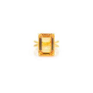 Anillo de lujo para mujer con citrino, corte octogonal, chapado en oro amarillo, engaste de tensión, estilo geométrico - Product Image 2