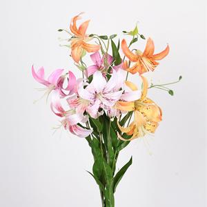 Bouquet de lys artificiels Meng Jie en soie, fleurs orange, rose, blanches, jaunes, arrangement en vase, décoration florale - Product Image 1