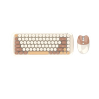 Clavier rond de style machine à écrire multicolore mignon rose 84 touches 2.4G ensemble clavier et souris d'ordinateur sans fil pour les filles