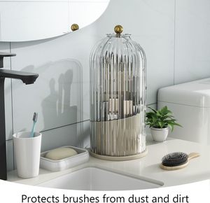 Desktop Injection Molded Plastic Modern Design <b>Makeup</b> Brush <b>Holder</b> Multi-Angle Rotating Cosmetic Pen Organizer with Lid - Product Image 2