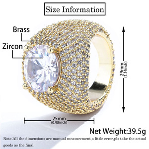 Wholesale Unisex Classic Style <b>Iced</b> Zircon <b>Ring</b> Full Diamond Gold/Silver Plated Alloy Jewelry for Gift Party Anniversary - Product Image 1