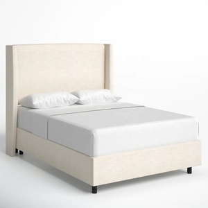 Premium American Modern Minimalist Linen Bed, Customizable High Wingback Headboard Bed Frame Luxury Designer Master <strong>Bedroom</strong> <strong>Unit</strong> - Product Image 5