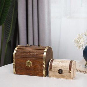 Wooden Gift Box With Gold Trim Lockable <b>Portable</b> Jewelry Storage Treasure Box For Children Money Box - Product Image 2