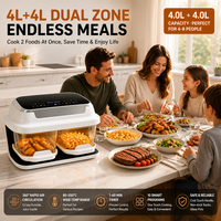 Friteuse à air numérique 2400W avec 10 programmes, double cuve 8L et 4L, en verre blanc, pour cuisines familiales - Vente en gros usine