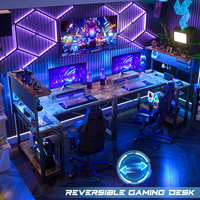 Bureau de jeu ergonomique et durable avec étagère et pieds en Z, table de jeu PC réversible pour la maison, le bureau et la chambre