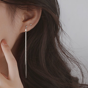 Silver Plated Tassel Earrings For Women Stud Earrings Geometric Design Zinc Alloy Material Elegant Simple Autumn Style - Product Image 2