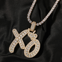 Nuevo Collar con Colgante de Dijes XO de Abrazos y Besos Chapado en Oro de 18K con Letra Inicial CZ, Joyería de Rapero