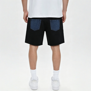 Pantalones Cortos de Mezclilla para Hombre, Diseño de Parches en Negro y Azul, Decoración con Remaches, Corte Holgado, Estilo Casual de Verano, Jeans Cortos - Product Image 2