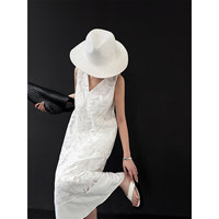 Robe longue décontractée blanche pour femme, élégante, de haute qualité, avec broderie lourde, col en V et sans manches, idéale pour l'été