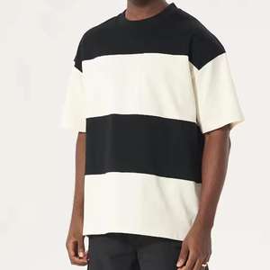 T-<span class=keywords><strong>shirt</strong></span> rayé de couleur contrastée, vêtements surdimensionnés, fabricant chinois de vêtements de sport, vêtements pour hommes, sur mesure, 220 g/m², coupe classique, coton - Product Image 5