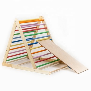 wooden montessori children climbing toys indoor playground set triangle with ramp slide arch