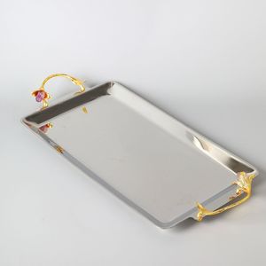 Bandeja de Metal Rectangular de lujo de estilo árabe personalizada, juego de Bandejas para servir de acero inoxidable de 3 piezas, platos de postre de comedor - Product Image 3