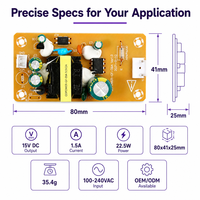 Alimentation à découpage compacte à cadre ouvert 22,5W 15V 1,5A SMPS AC/DC sur carte nue pour CNC, applications industrielles et usines OEM