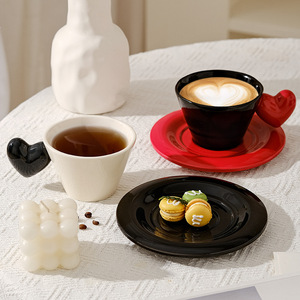 Creative Heart Shaped Handle Ceramic Coffee <b>Cup</b> and Saucer Set with Spoon - Product Image 6