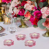 Bougeoirs chauffe-plat en verre rose à base épaisse vide de luxe en forme de fleur pour la décoration de fête d'anniversaire de mariage