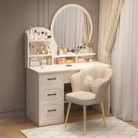Coiffeuse avec chaise et miroir LED, table de maquillage moderne blanche avec 3 tiroirs, bureau de maquillage pour chambre à coucher avec étagères de rangement