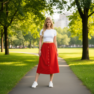 Falda Midi Elástica para Mujer LQC115, Color Sólido, Botones al Frente, Estilo Casual Tejido - Product Image 2