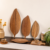 Assiettes en bois en forme de feuille, style japonais, écologiques, en noyer d'Amérique du Sud, avec motif végétal