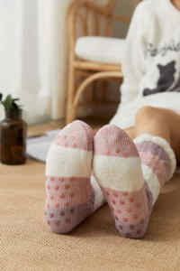 High Quality Stripes Knitted Indoor Thermal Winter <strong>Warm</strong> <strong>Fuzzy</strong> Slipper Floor Anti Slip Fleece Lined Sherpa <strong>Socks</strong> - Product Image 5