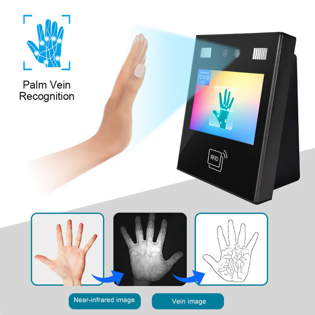 Palm Vein Reader WiFi Web Cloud Dynamic AI Facial Recognition 4.3 Inch Touch Screen 5000 Face Capacity Multi-Authentication Time