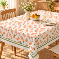 Nappe à motif de fruits de pêche avec bordure verte, couverture de table à manger rectangulaire pour la cuisine, décoration de la maison, nappe lavable
