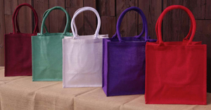 Popular sólido colorido barato de lona de <span class=keywords><strong>arpillera</strong></span> de yute bolso de compras con mango - Product Image 4
