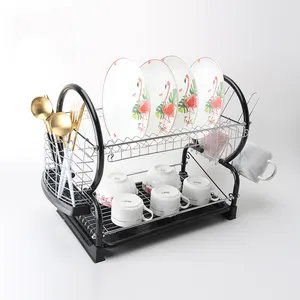 Customized Professional Adjustable Iron Wire 2 Tiers Metal Sink Drying Drainer Kitchen Storage Dish Rack Drainer