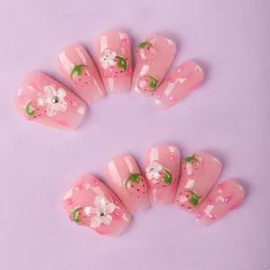 Glitter Artificial Nails Full Cover Colorful Pink Nails Matte Short Press On False Nails Pink