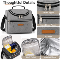 Sac Isotherme Repas en Tissu Oxford Portable avec Poignée Supérieure et Bandoulière, Poche Avant Zippée – Idéal pour le Travail, les Pique-niques et les Voyages – Vente en Gros