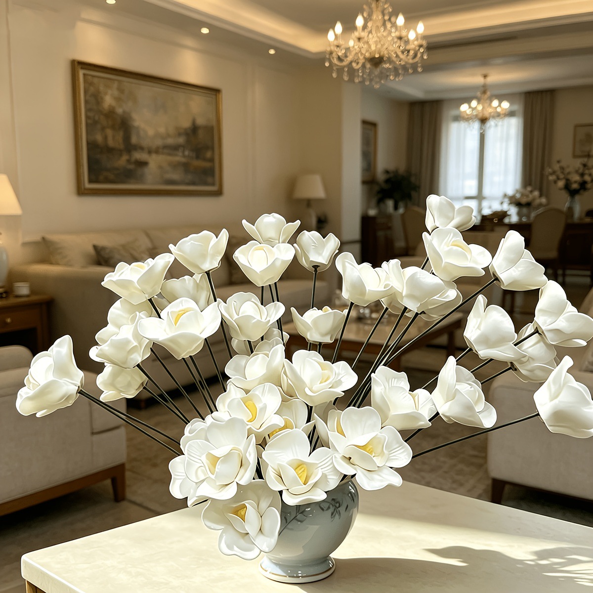 Une seule fleur blanche sur une tige de 25 centimètres de long
