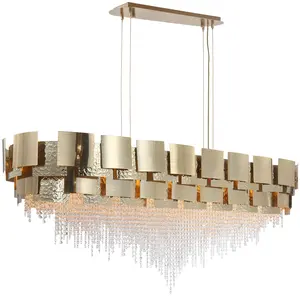 Hiện Đại Thủ công sang trọng Brass K9 Crystal Chandelier hình chữ nhật hình bầu dục biệt thự nhà hàng đèn chùm