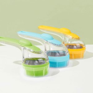 Morbido <span class=keywords><strong>Silicone</strong></span> manico lungo animali domestici cani gatti speciale spazzola da massaggio con Shampoo sapone Dispenser - Product Image 3