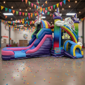 <span class=keywords><strong>Castillo</strong></span> Inflable Unicornio Arcoíris con Tobogán, Área <span class=keywords><strong>de</strong></span> Juegos Interior para Niños - Product Image 3