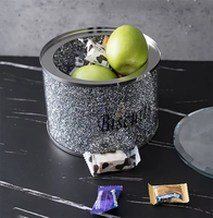 Pot en céramique cylindrique fait main, motif biscuits écrasés argentés et diamants, avec intérieur en cristal, pour rangement de cuisine, décoration de mariage et de maison