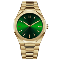 Montre à quartz pour homme, étanche, bracelet en acier inoxydable vert doré, tendance, personnalisée, montre à aiguilles pour homme