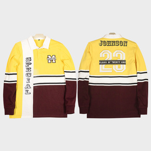 Personnalisé 100% Polyester Recyclé Maillot Tricoté Sans Couture Fil Teinture À Manches Longues Rugby Polo Unisexe Sportswear - Product Image 6