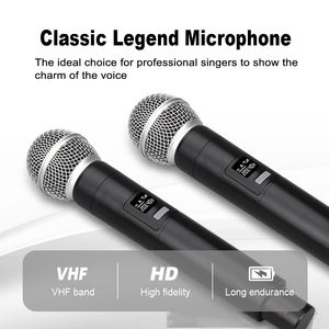 ไมโครโฟนไร้สาย VHF แบบมือถือ สองช่องสัญญาณ ไดนามิก รูปแบบการรับเสียงแบบคาร์ดิออยด์ โครงสร้างโลหะและพลาสติก สำหรับนักร้องคาราโอเกะ - Product Image 3