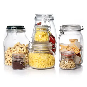 Factory Price Clip Top Glass Storage Jar Large Coffee Glass Container With Metal Clip Lid