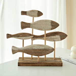 Hand Carved Wooden Fish Figurine <b>Set</b> Vintage Style Tabletop Decoration For Home Office <b>Desk</b> Display Sculpture Art Piece - Product Image 2