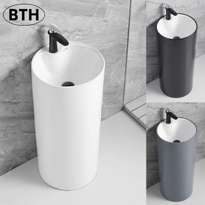 Elegante Lavabo Moderno Ovale in Ceramica Monoblocco da Pavimento, Capacità 12L, Marca BTH, Facile da Pulire, Finitura Lucida, Garanzia 3 Anni - Product Image 2