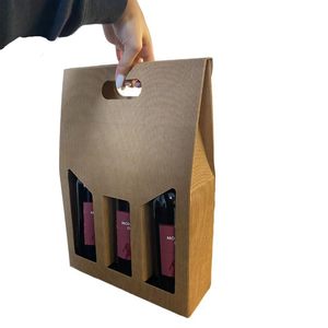 Wine Bottle Carrier <b>Box</b> <b>For</b> 3 Bottles Cardboard Gift Packaging With Handle - Product Image 4