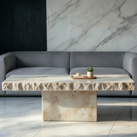 Table basse rectangulaire de style Wabi-Sabi en marbre travertin beige, faite à la main, écologique, décoration d'intérieur, salon