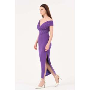 Haut tricoté décontracté pour femme DANS, couleur unie violette, manches courtes - Coupe classique, lot de 36-42 (vente en gros) - Product Image 2