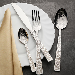 24-Piece thép không gỉ sang trọng <span class=keywords><strong>Flatware</strong></span> Set full-hoa thiết kế đồ ăn thanh lịch đồ dùng ăn uống cho các bên - Product Image 3