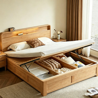 Massivholz-Hydraulikbett mit Ladeanschluss am Kopfteil, Queen-/King-Size-Bettrahmen mit großem Stauraum unter dem Bett