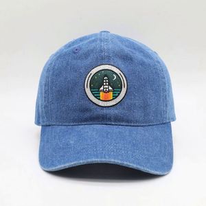 Wholesale Custom High Quality 6 Panel Blue Denim Washed Embroidery Logo Baseball Cap,Leather Strap Luxury Ripped Women Dad <b>Hat</b> - Product Image 1